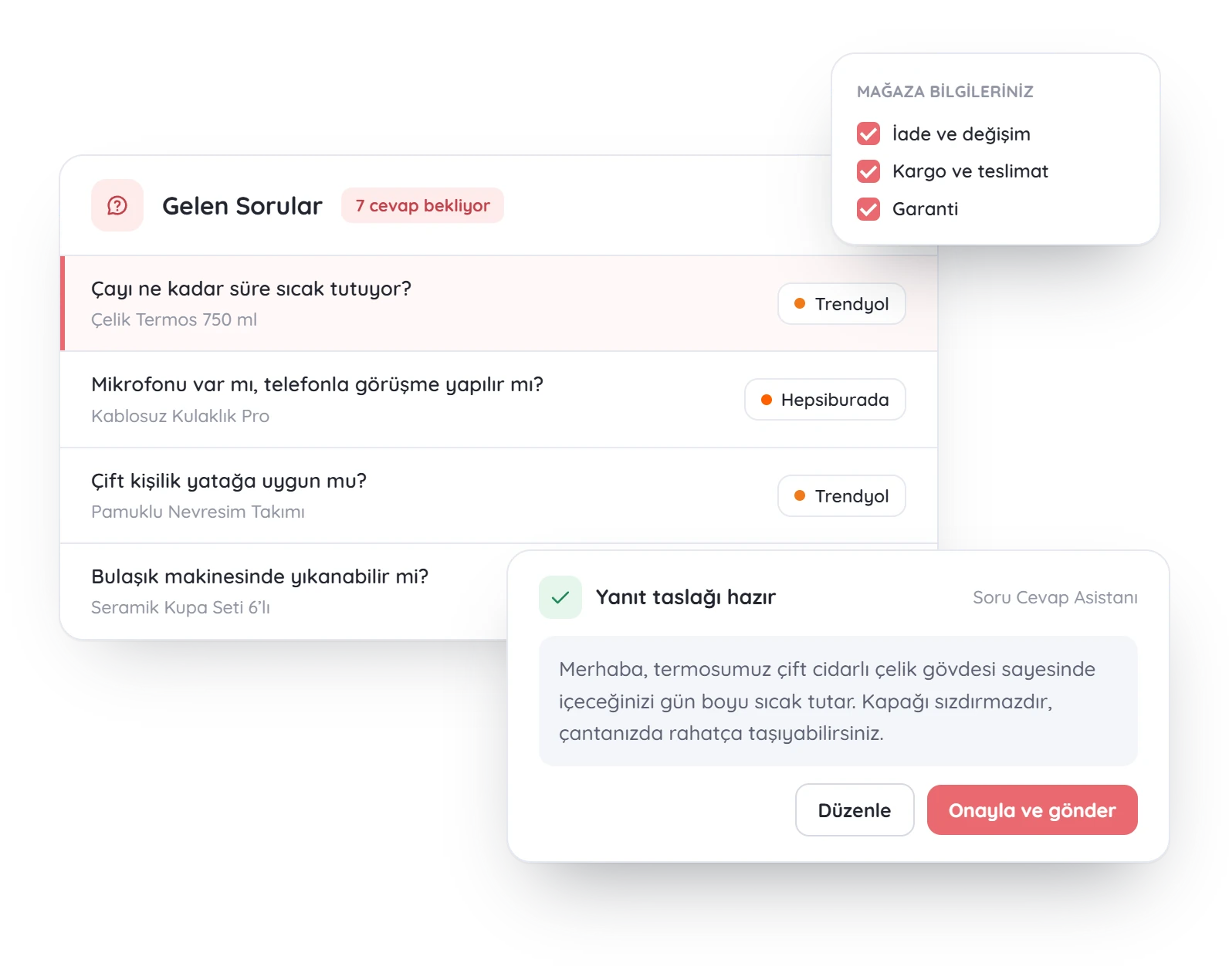Soru Cevap Asistanı: Trendyol ve Hepsiburada’dan gelen müşteri sorusu için hazırlanan yanıt taslağı